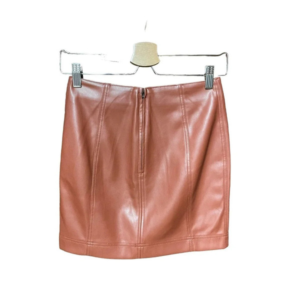 Free People Modern Femme Vegan Leather Skirt Cognac Brown Tan Size 0 - Picture 5 of 10